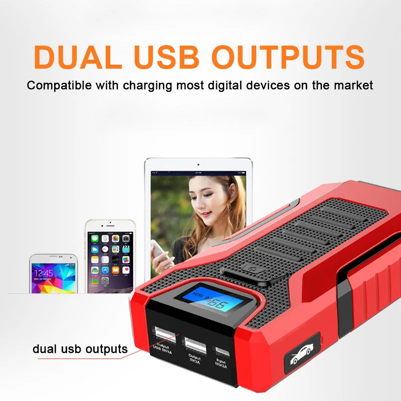 Real capacity 6000mAh 600A peak emergency auto starter power bank jump starter car battery booster with LCD