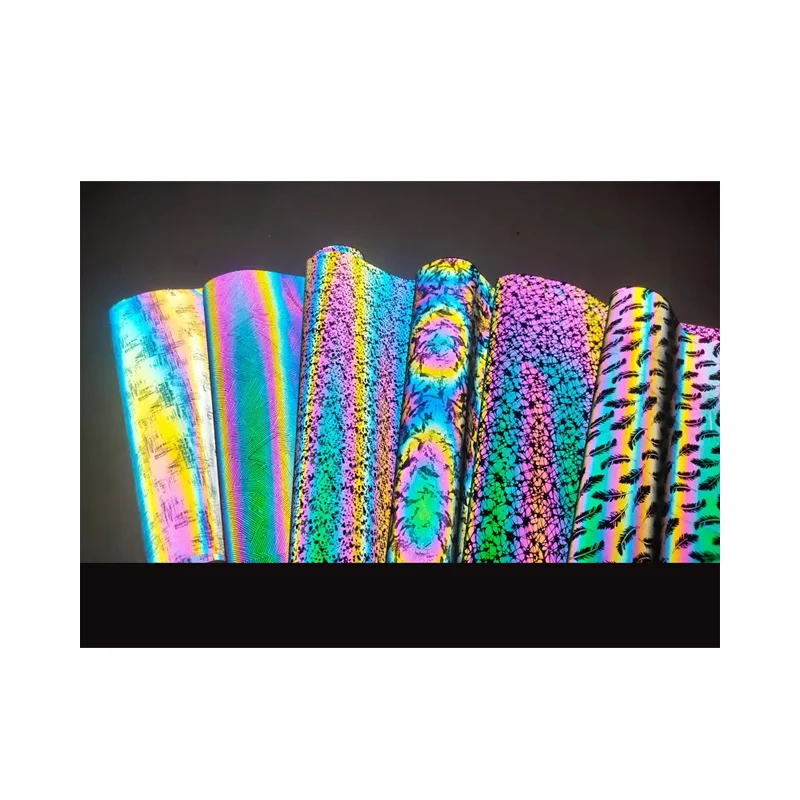 custom washable printed rainbow reflective logo plotter cut heat press transfer on t shirt clothing htv vinyl sheet paper film