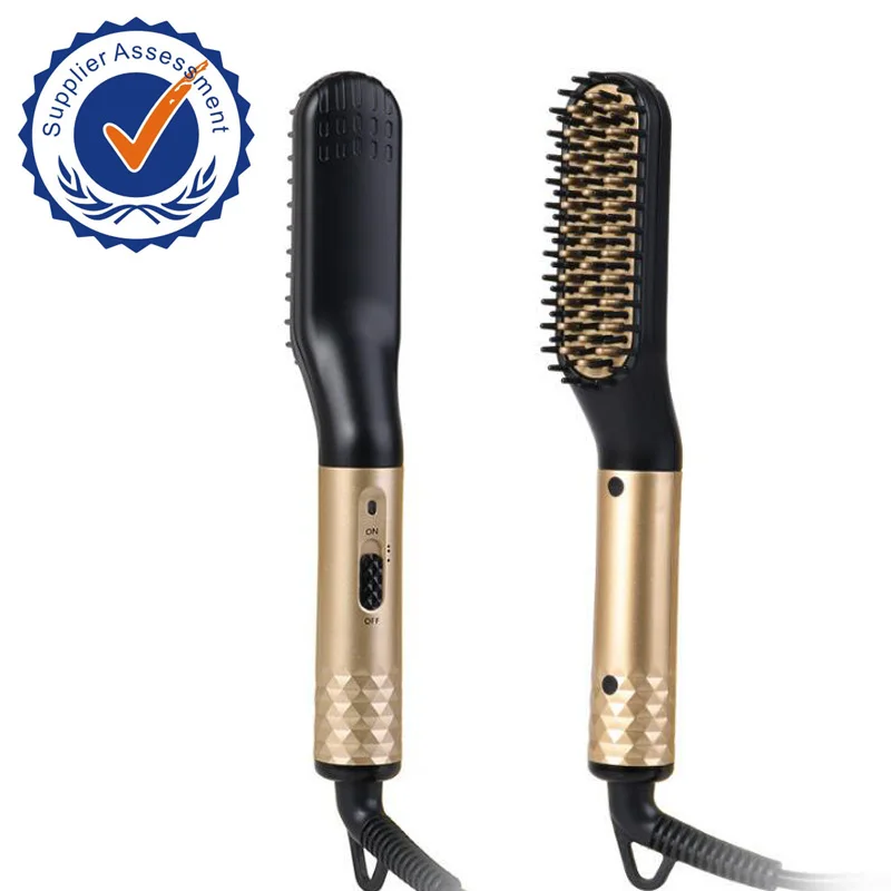 
Amazon Hot 110-240V Anti-Scald Multifunction Mini 2 In 1 Iron Ionic Men Magic Fast Styler Hair Beard Straightener Brush 