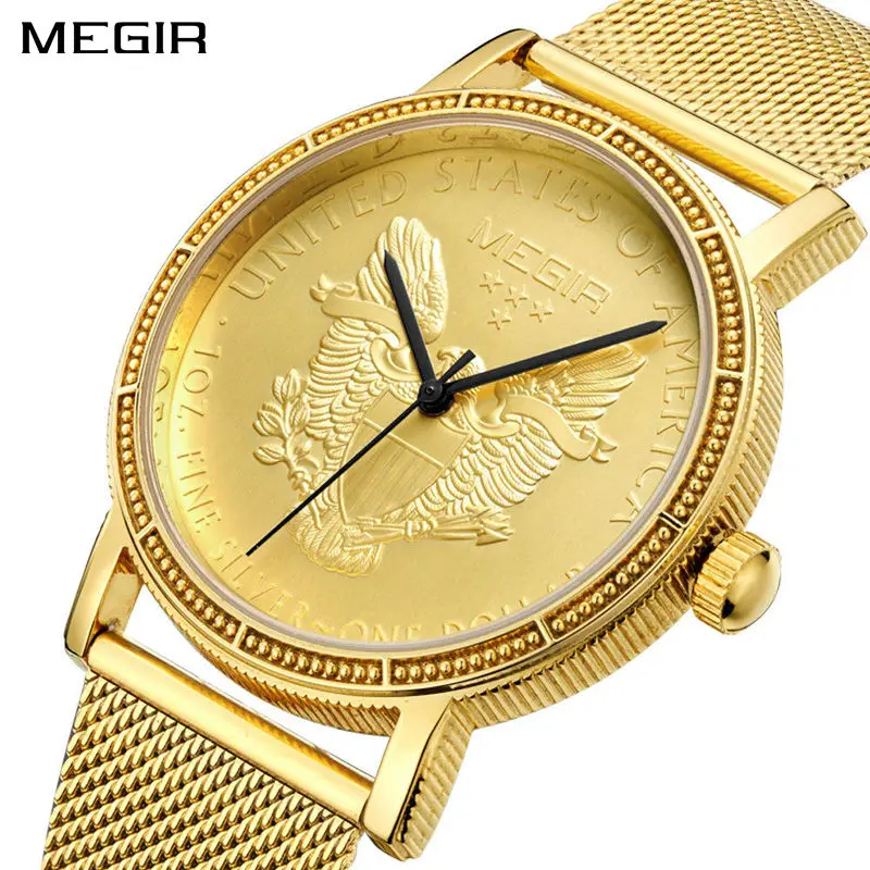 MEGIR 2032 super gold man quartz watch nice Mesh band Waterproof small advertisement Simple wrist watch