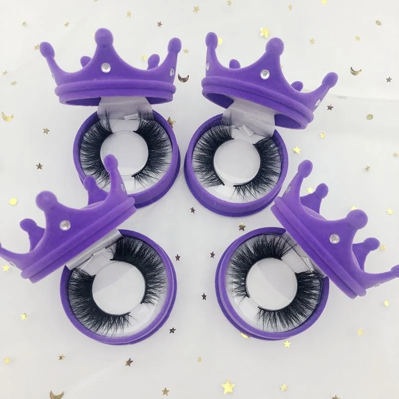 new lash cases Crown Shape Pink Purple Eyelash Packaging Case For natural style Mink Eyelashes with logo label