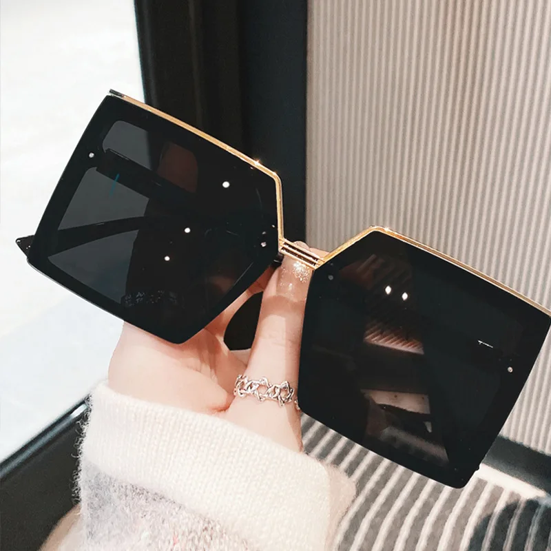 Oversized Square Metal Rimmed Sunglasses For Women 2022 New Korean Version Ins Net Red Lettering Sunglasses Large Frame Sunglass
