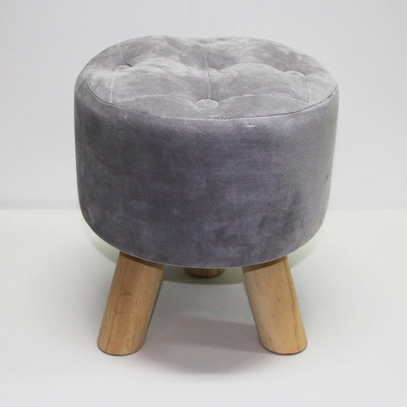 Reatai velvet fabric wood frame indoor wooden legs tabouret fluffy stool chair on sale soft velvet footstool