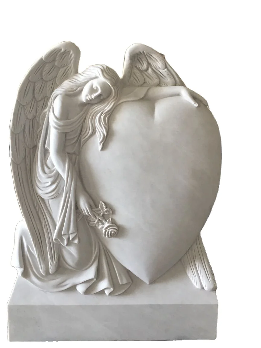 Outdoor Decorative Stone Sweeping Angel Statue Marble Tombstone Sculpture