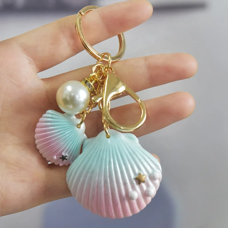 Promotional Keychains  Acrylic  Conch Shell Key Chain with Carabiner and Key Ring for Girls Women Lover Birthday Gifts in Bulk
