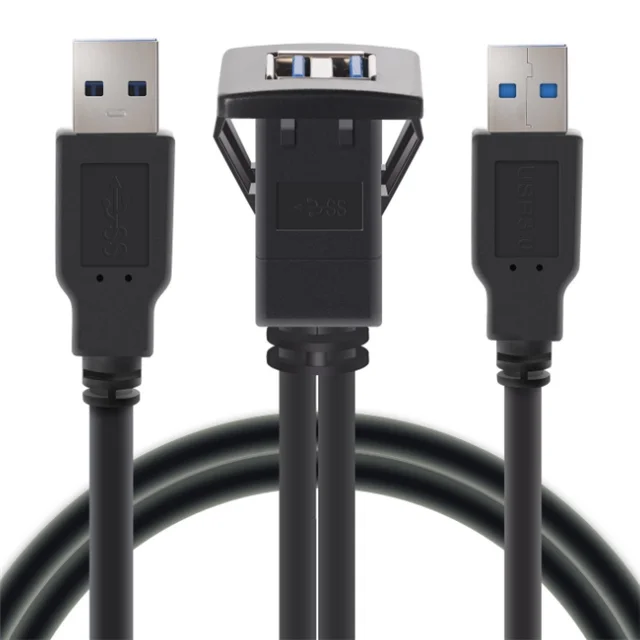 12V 24V Surface Panel Car Dashboard Square Flush Mount Dual Usb Extension Cable Usb For Car Dashboard