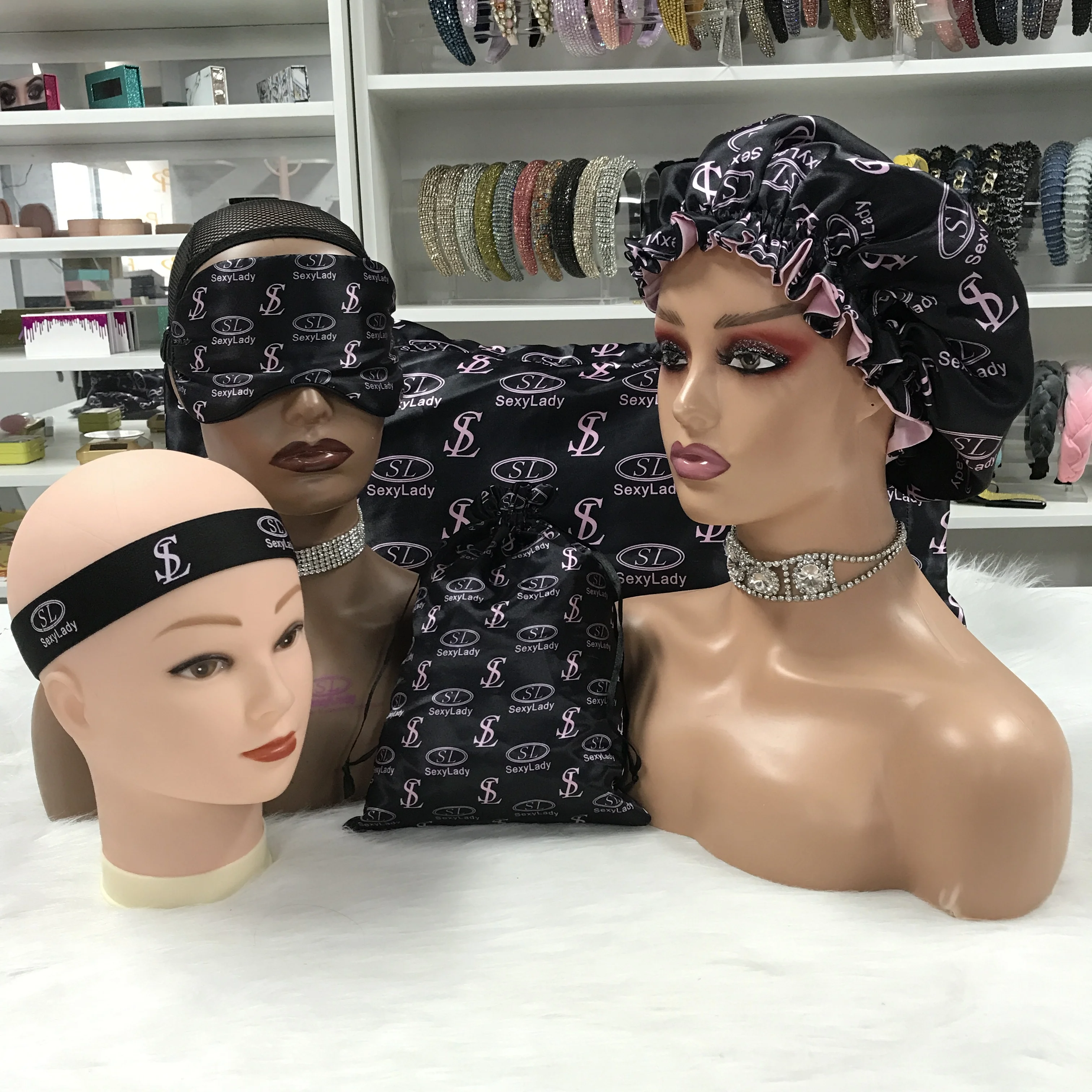 Wholesale pillow case set silk sleeping eye mask hair scrunchies hair bonnet with envelop satin pillow case