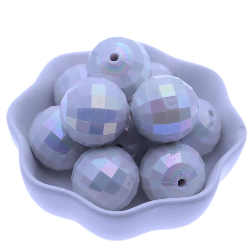 Hotsale Fashion Chunky Large Loose White AB Faceted Bubblegum Acrylic Accessory Beads for Handcraft Necklace Jewelry
