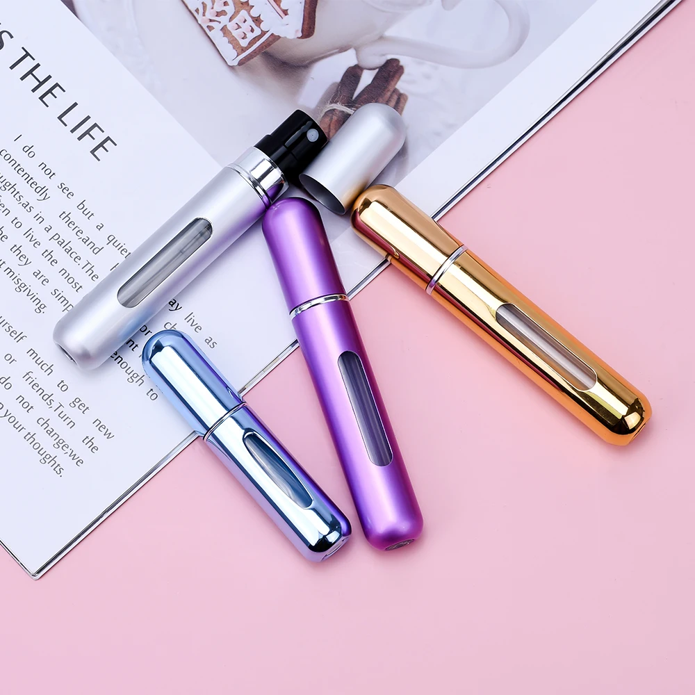 Mini aluminum perfume bottle 5ml 8ml colorful portable travel refillable perfume atomizer bottle bottom filled perfume bottle