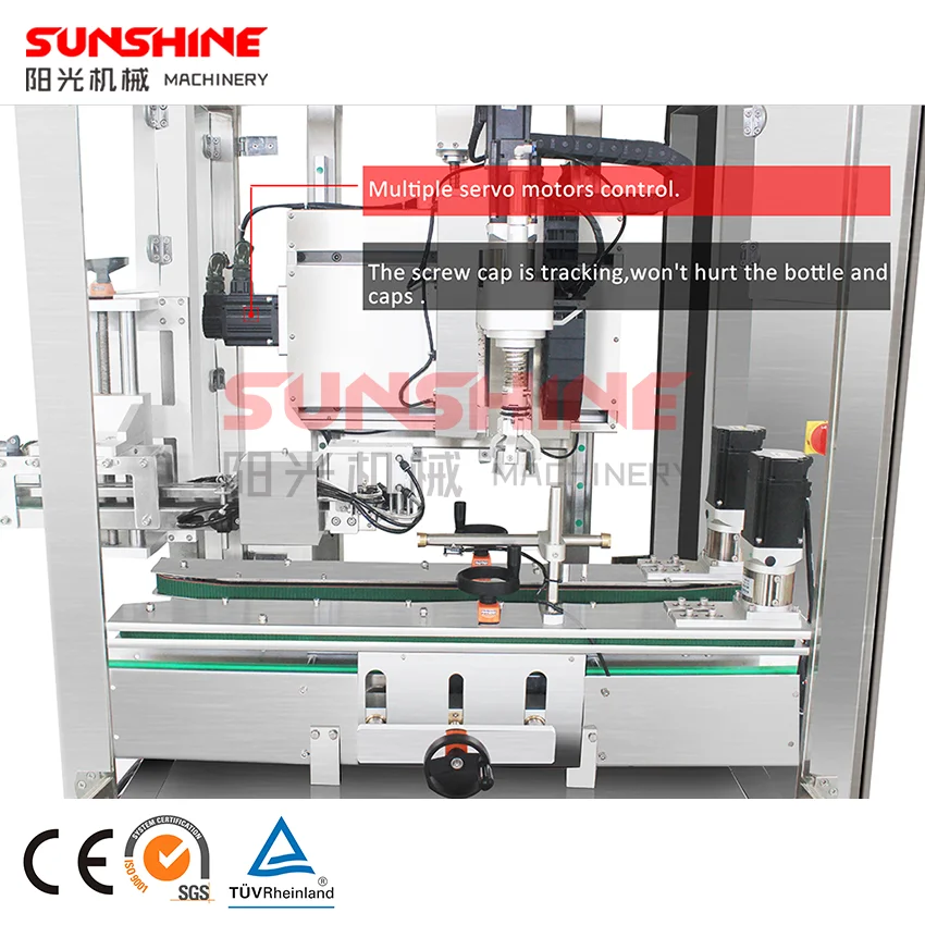 Automatic linear servo motor type high precision spindle screwing plastic bottle PET bottle electric tracking capping machine
