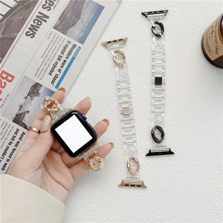 Transparent Single Row Chain Strap Resin metal For apple watch band 45mm 42mm 38mm For Iwatch Women Watch Bracelet