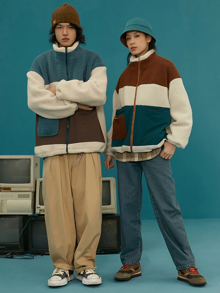 Patchwork colorblock printed zipper custom varsity vintage sherpa fleece bomber jacket