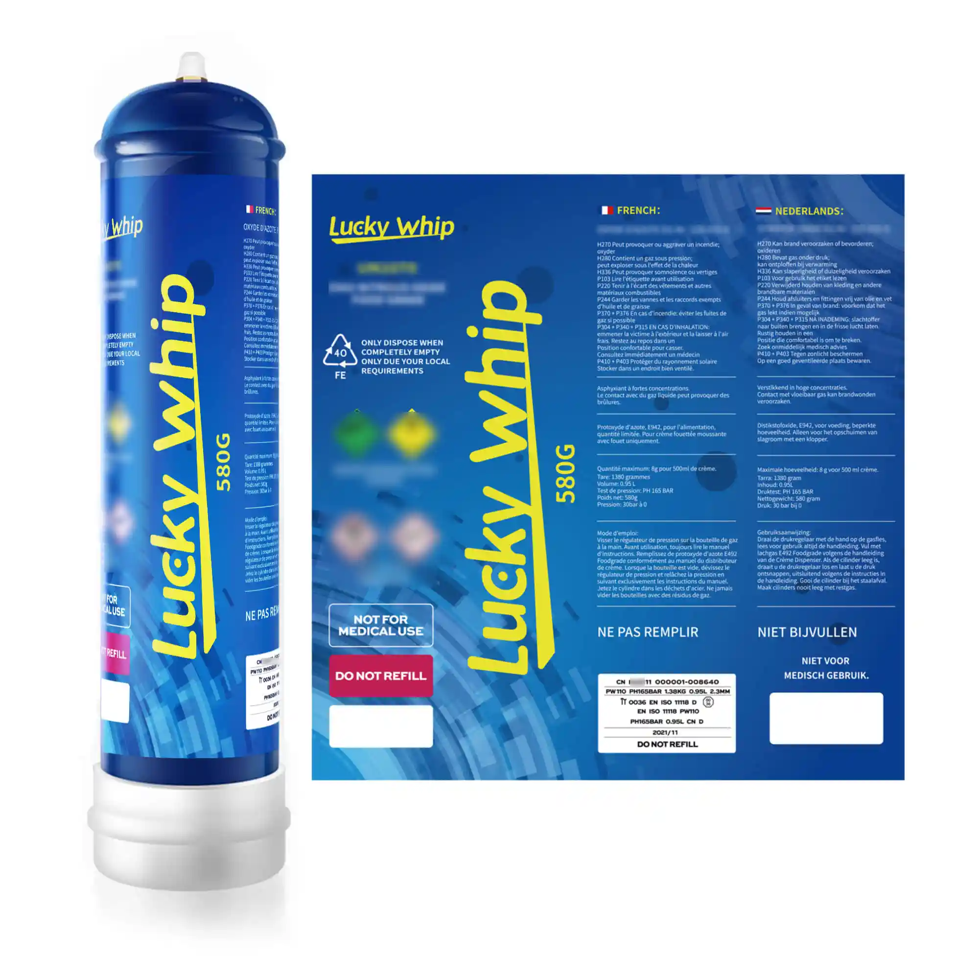 Steel Made Cream Cream Charger Gas Cylinder 615g Cream Charger Gas Cylinder Tanks