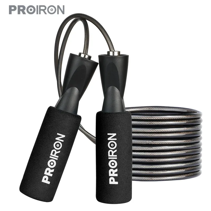 PROIRON black 2.8m long Soft Foam Handle steel wire adjustable weighted exercise wholesale jump rope handle foam