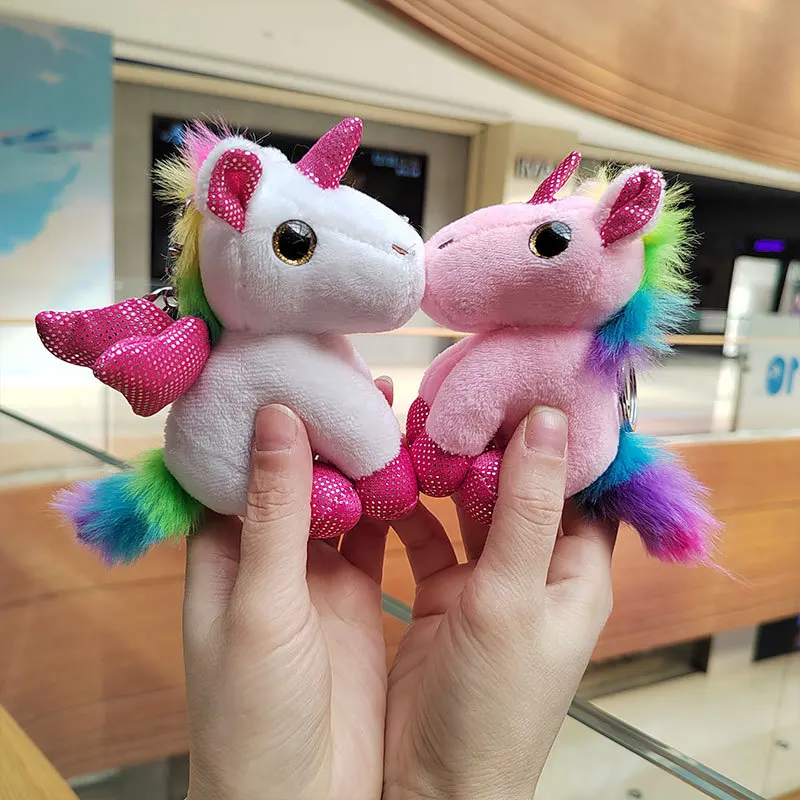 Mini Kawaii Cartoon Stuffed Animal Toys Child Gifts Colorful Unicorn Plush Keychain