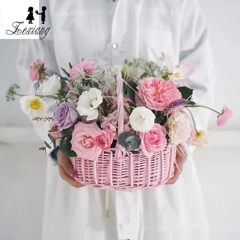 Плетеная корзина Zexiang в Корейском стиле из ротанга плетеные цветочные корзины для цветов ручной работы