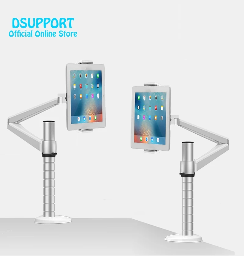 Dsupport Aluminum Alloy Height Adjustable Double Arm 7-13' Tablet PC holder Desktop Clamping 360 Rotation Tablet PC Stand OA-2S