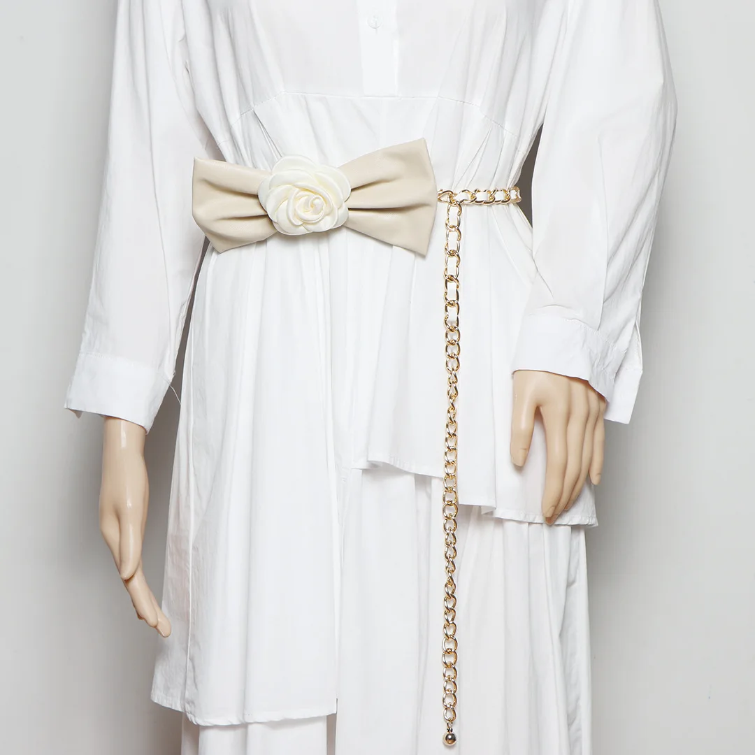 High Quality Designer Leather Belts Elegant Camellia Chain Belt Adjustable Ladies Waist Chain Women Metal Belt Cadena De Cintura