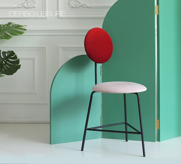 
loft metal double color velutum velvet fabric Upholstered soft cover dining makeup stool chair 