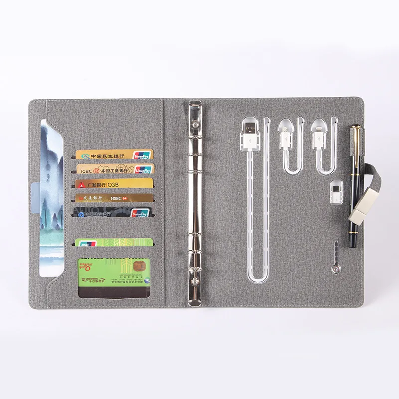 cool magnet ecofriendly pen holder 3 ring conference color change hardcover notebook printing with charging charger