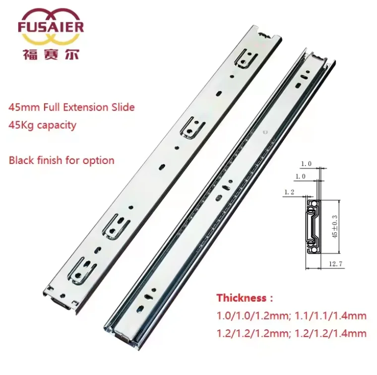 Full customized 45mm width series slides full extension ball bearing drawer telescopic guide railways kitchen cabinet sliders