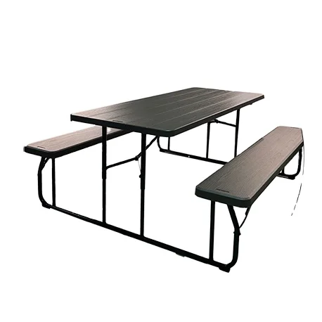 New Foldable Beer Table and Bench Set with Wood Grain Design for Garden Outdoors