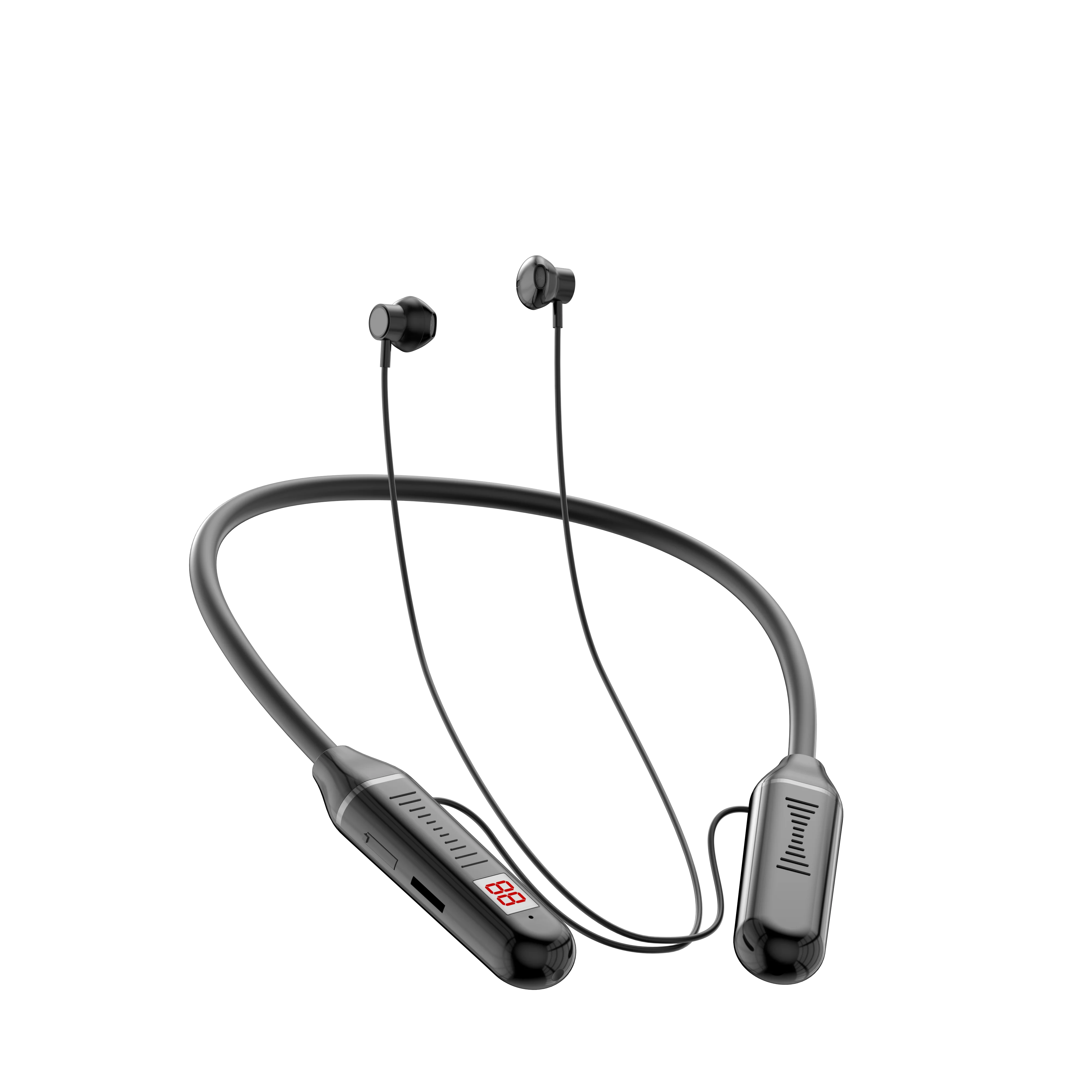 Hot selling type-c charging large battery capacity digital display bt necklace headset sport hanging neck earphone