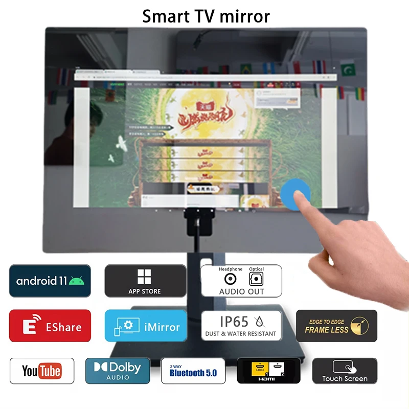 touch screen for smart mirror wholesale mirror with led bluetooth-compatible mirror with led and tv