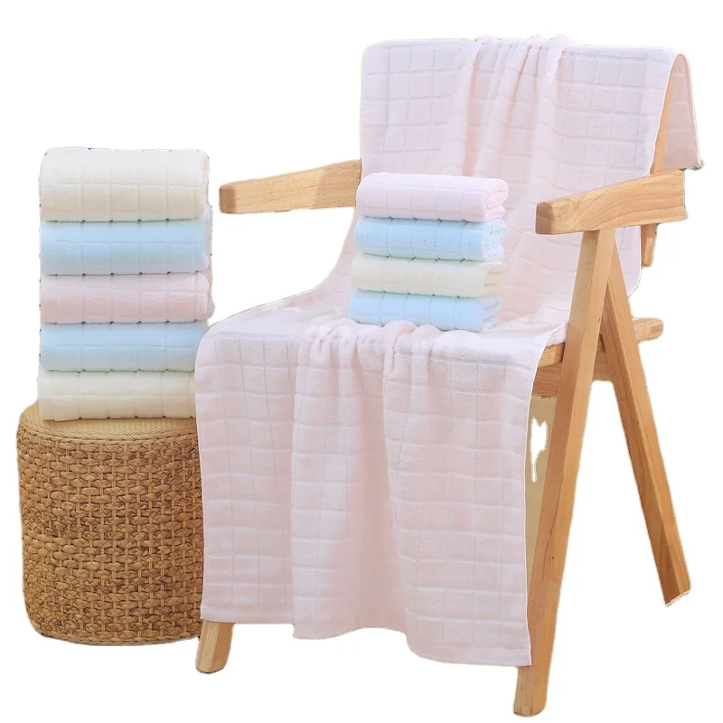 Luxury Soft Super Absorbent 100% Cotton Bath Towel Towel Plain Checkered Solid Color Face Towel For Home