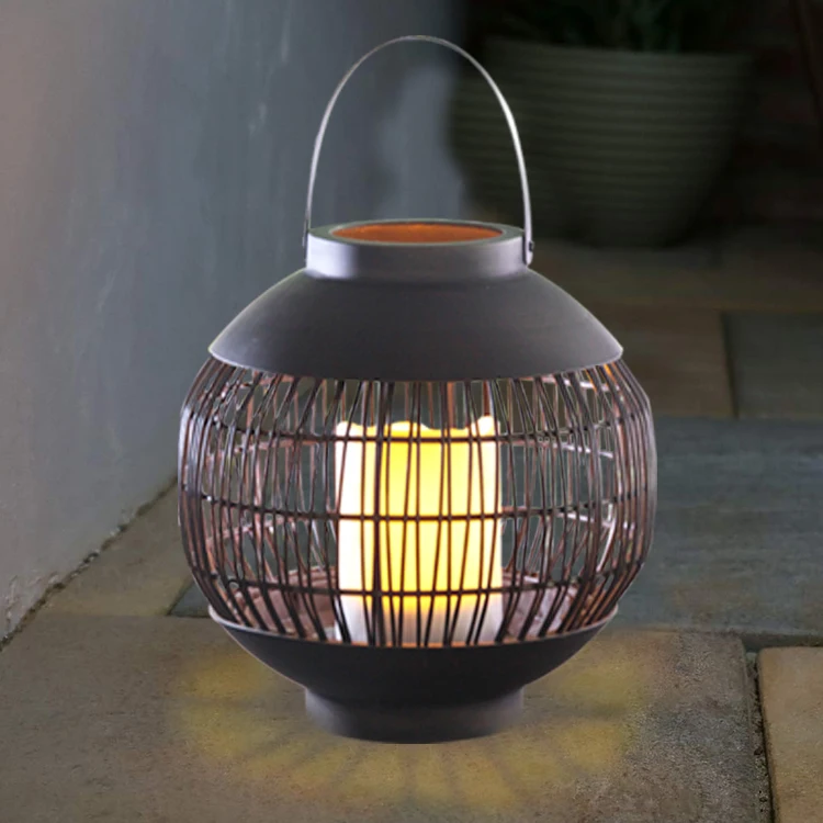 Home Decor Wedding Centerpiece Outdoor Solar Powered Rattan Ball Shaped Garden Lantern