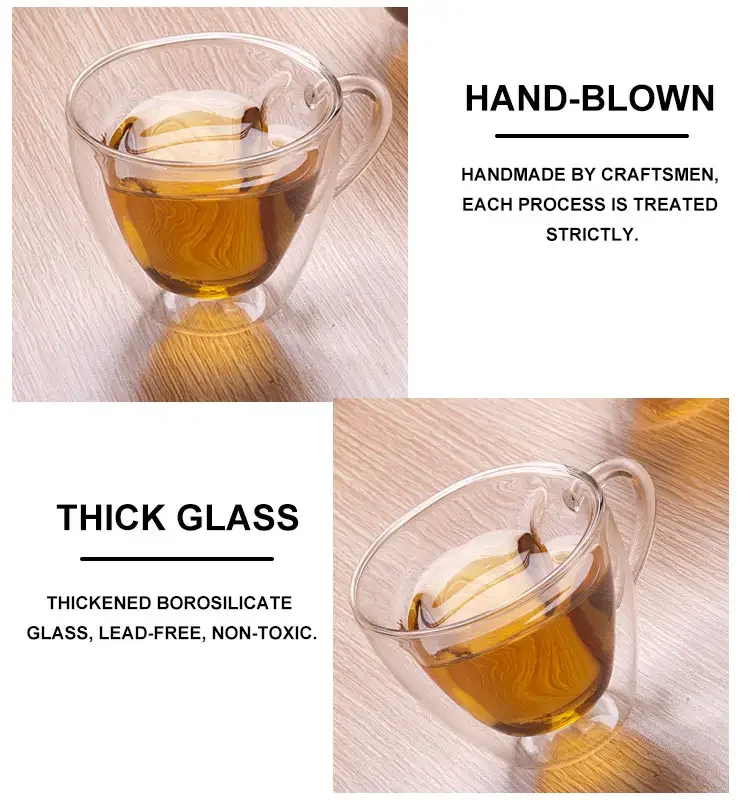 150ml 250ml High borosilicate heart shape double wall glass Espresso coffee cup