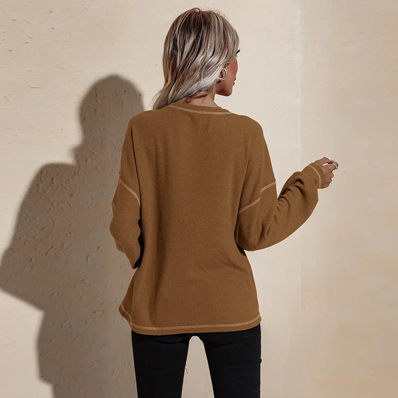 2022 Spring new Long-sleeved Loose Top Solid Color Bat Sleeve Top