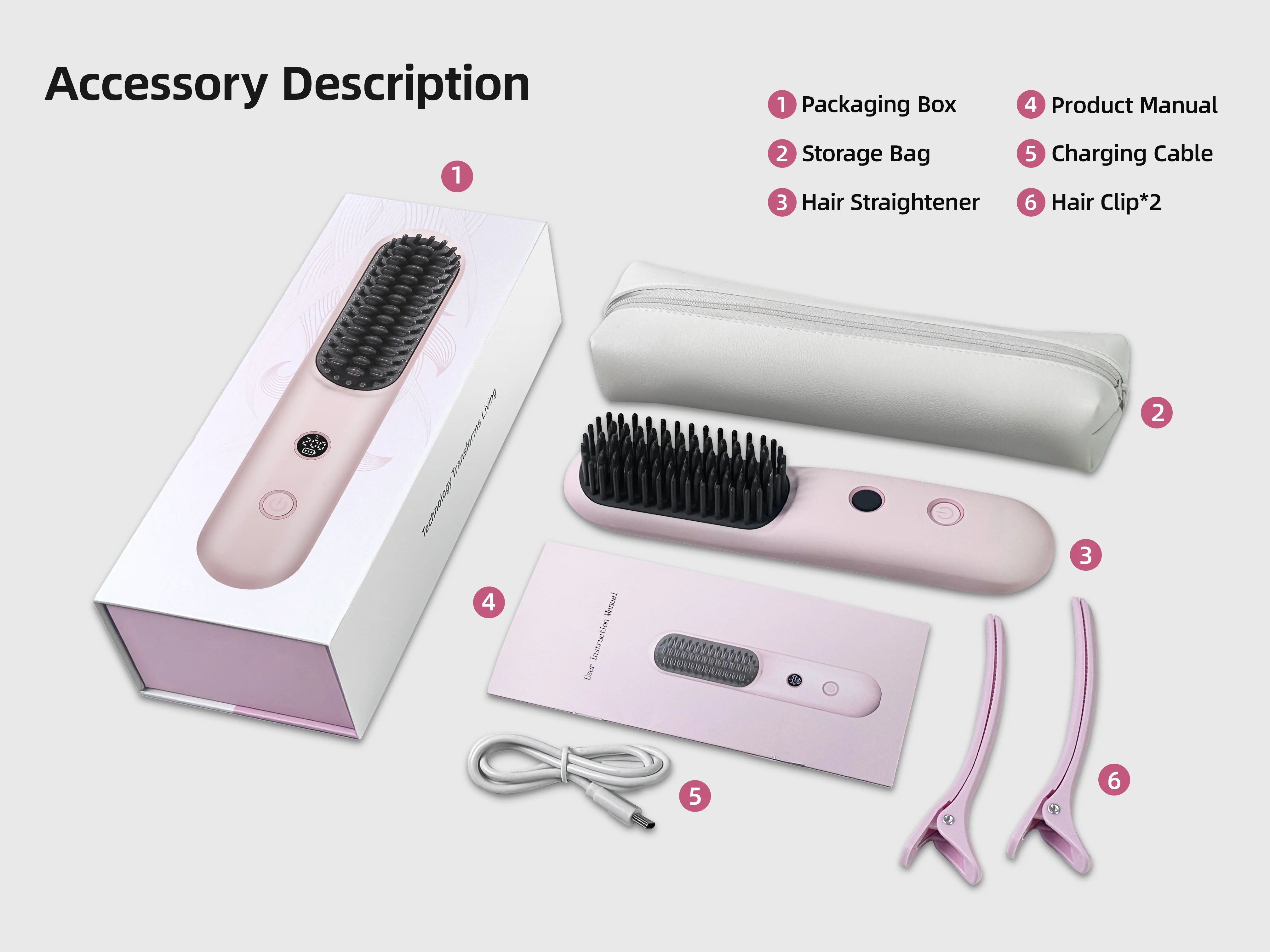 Electric Mini 2 in1 Wireless Ionic Cordless Hot Hair Curly Straightener Salon Hair Blow Dryer Brush Hair Straightener Combs