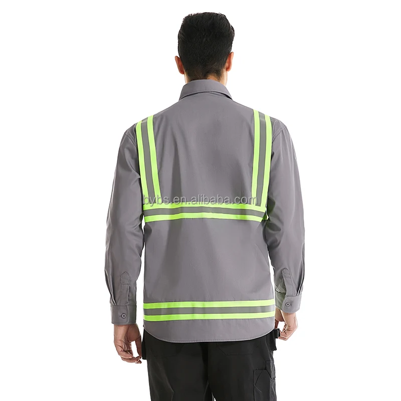 Custom Made Long Sleeves Safety Work Shirt Breathable Mechanic Reflective Tape Work Shirts
