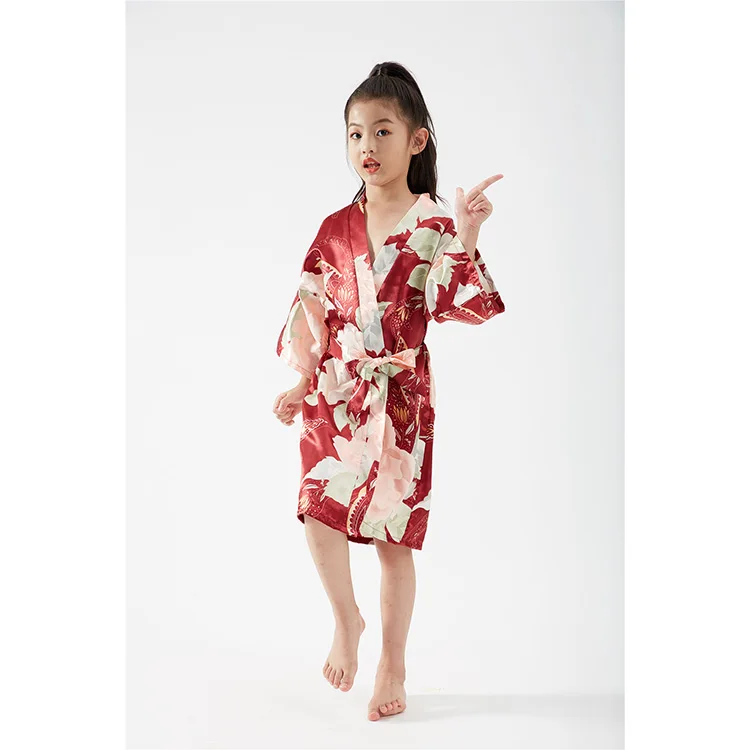 Wholesale Custom Kid V-neck Satin Bath Robe Summer Casual Soft Girls Bath Robes