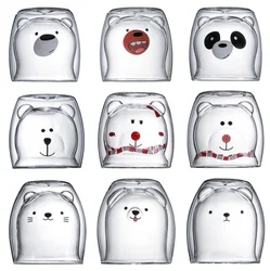 Lovely Bear Cat Dog Animal Double-layer Tea Milk Coffee Cup With Round Mouth Prevent Scald Cartoon Glass Mugs Christmas Gift