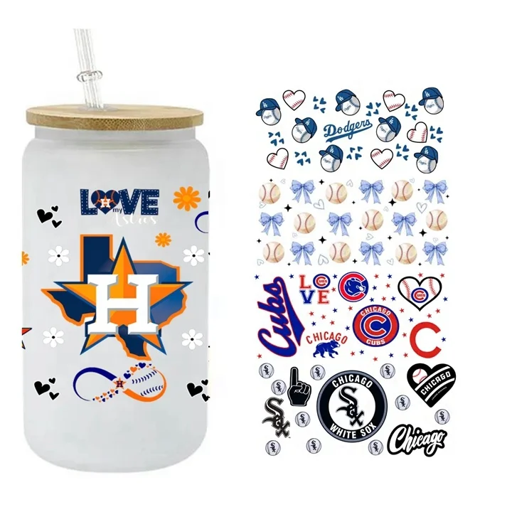9000+ New 3D  Baseball UV DTF Cup Wrap Transfers  Label Waterproof uv dtf MLB Cup Wrap Stickers Wholesale for 16OZ Cup