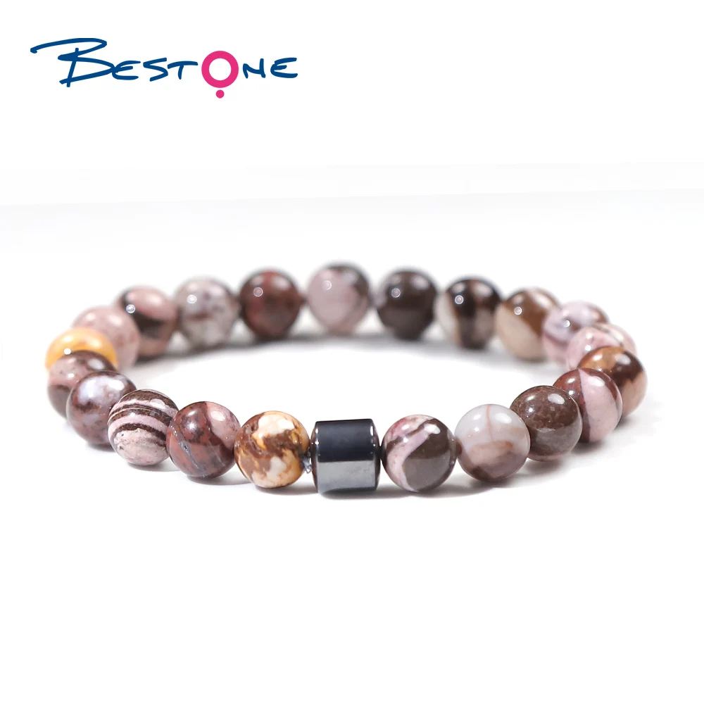 Bestone Luxury Precious Stone Bracelet Crystals Healing Real Natural Amethyst Stones Beaded Bracelet Men Women Bangle Jewelry