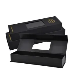 Custom Magnetic Closure Foldable Cardboard Gift Box for Hair Extension with Window wigs shipping paper boxes
