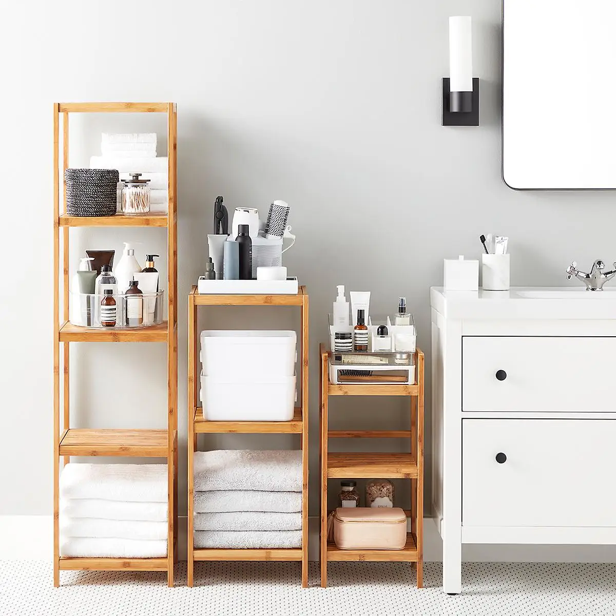 Custom Bamboo Furniture Storage Racks 4 5 Tier Bathroom Shelves Bookshelf Organizer Corner 100% Bamboo Shelf