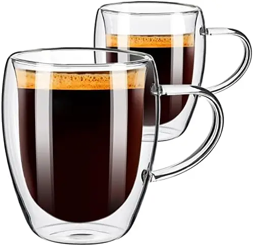Coffee Mugs Double Wall Coffee Mug with Handle, Insulated Coffee Mug for Cappuccinon 12 OZ, Glass Custom Glass Cup CLASSIC Party