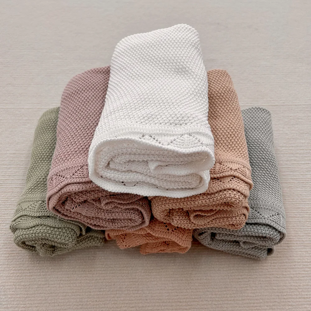 Mildream Wholesale Soft Crocheted Baby Bedding Custom Knit Baby bamboo organic cotton muslin swaddle blanket for Newborn Baby