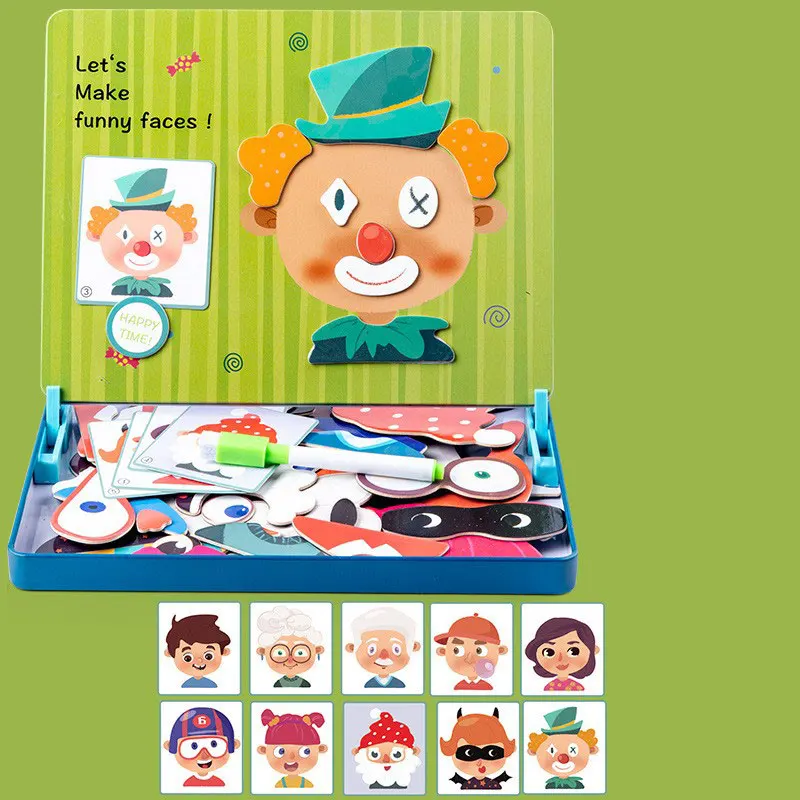 Diy Early Educational Toys Magnetic Jigsaw Puzzle Box Wooden Magnetic Drawing Board Puzzles Games