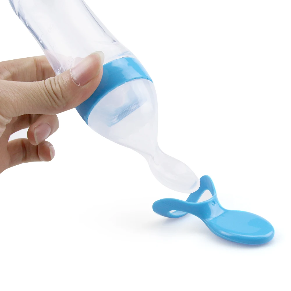 90ml Newborn Toddler Food Supplement Rice Cereal Bottles Infant Baby Milk Feeder Silicone Squeeze Feeding Bottle With Spoon