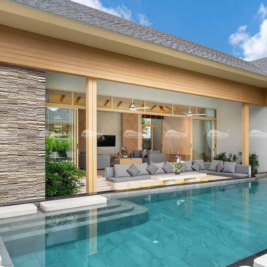 Bluwhale Tile Hotel Swimming Pool Project Natural Slate Limestone Stone Exterior Wall Cladding
