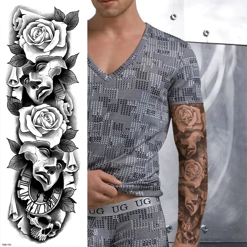 Wholesale Large Arm Sleeve 3D Tattoo Waterproof Temporary Tattoo Sticker Lion Crown King RoseWild Wolf Tiger Men Full Skull