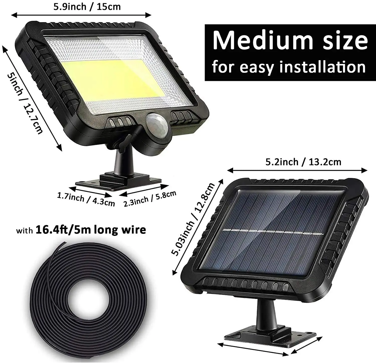 Garden Garage Waterproof Security Emergency COB LED Light PIR Motion Sensor Solar Spot Light With Separate Solar Panels