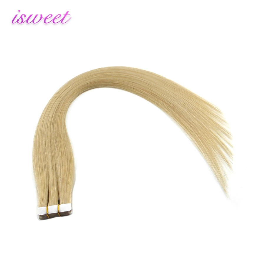 Blonde color 613 tape in hair extensions remy human double drawn with thick end