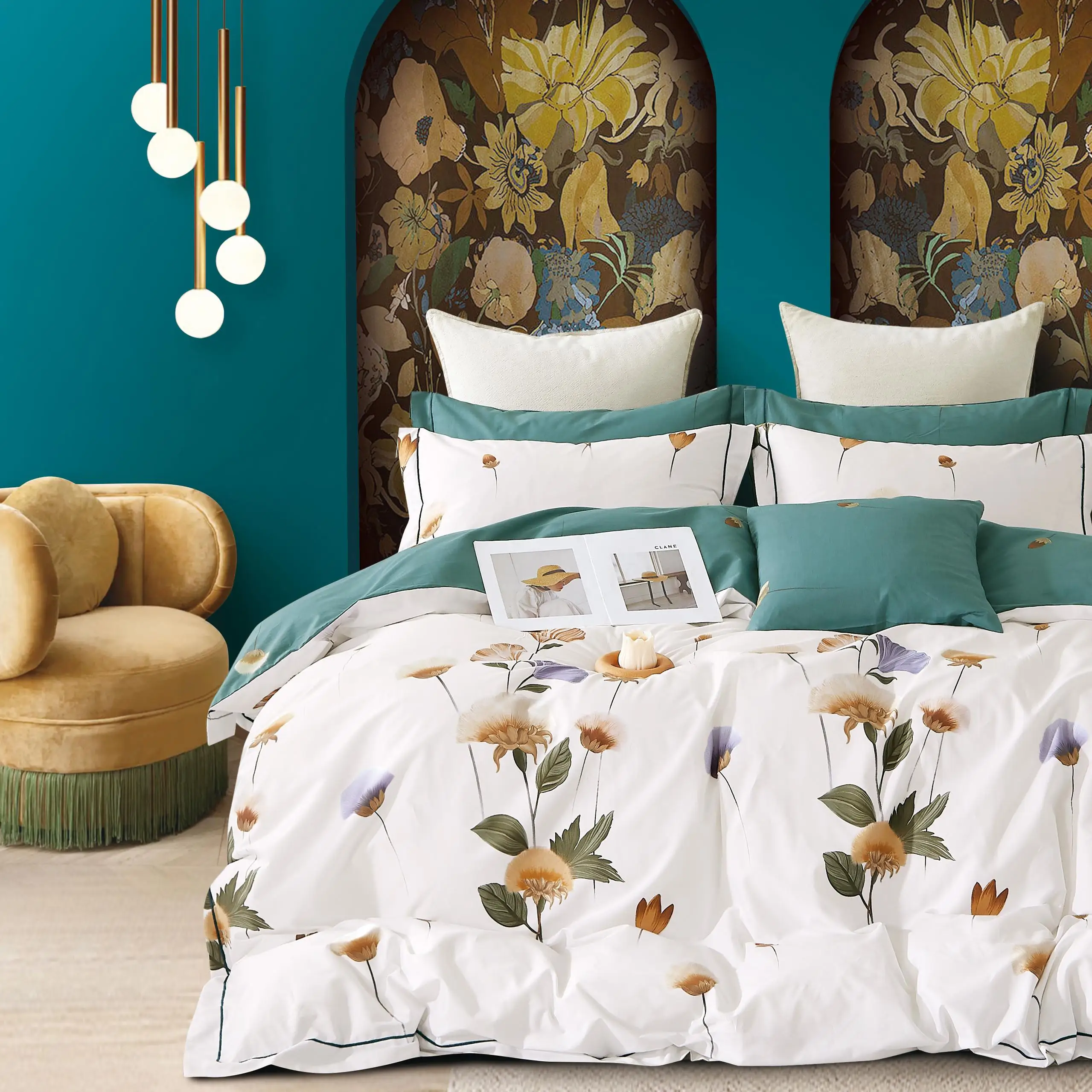 Wholesale print egyptian  cotton fabric in roll for bed sheets