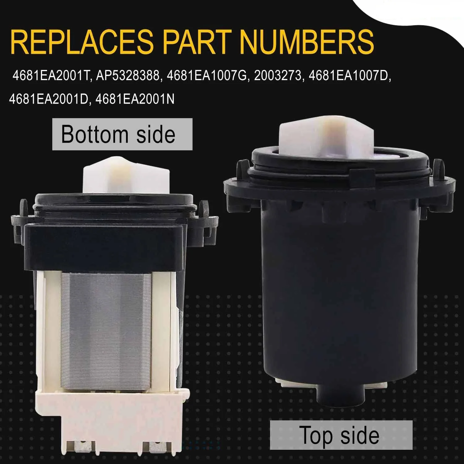 4681EA2001T Washer Drain Pump Motor Replaces Part Numbers AP5328388, 2003273, 4681EA2001D, 4681EA2001N, 4681EA1007G and More